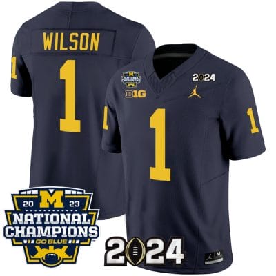 Roman Wilson Jersey #1 Michigan Wolverines Vapor Limited Football 2024 National Champions Patch Navy