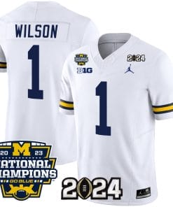 Roman Wilson Jersey #1 Michigan Wolverines Vapor Limited Football 2024 National Champions Patch White