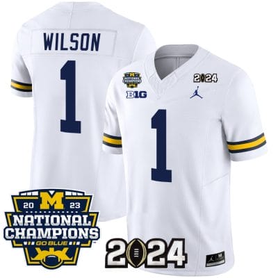 Roman Wilson Jersey #1 Michigan Wolverines Vapor Limited Football 2024 National Champions Patch White