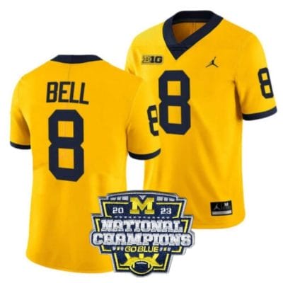 Ronnie Bell Jersey #8 Michigan Wolverines Football 2023 National Champions Patch Yellow