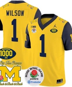 Roman Wilson Jersey #1 Michigan Wolverines Vapor Stitched 1000 Wins Rose Bowl Patch Navy Sleeves
