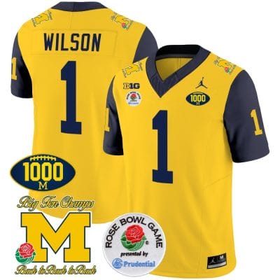 Roman Wilson Jersey #1 Michigan Wolverines Vapor Stitched 1000 Wins Rose Bowl Patch Navy Sleeves 8 Roman Wilson Jersey #1 Michigan Wolverines Vapor Stitched 1000 Wins Rose Bowl Patch Navy Sleeves