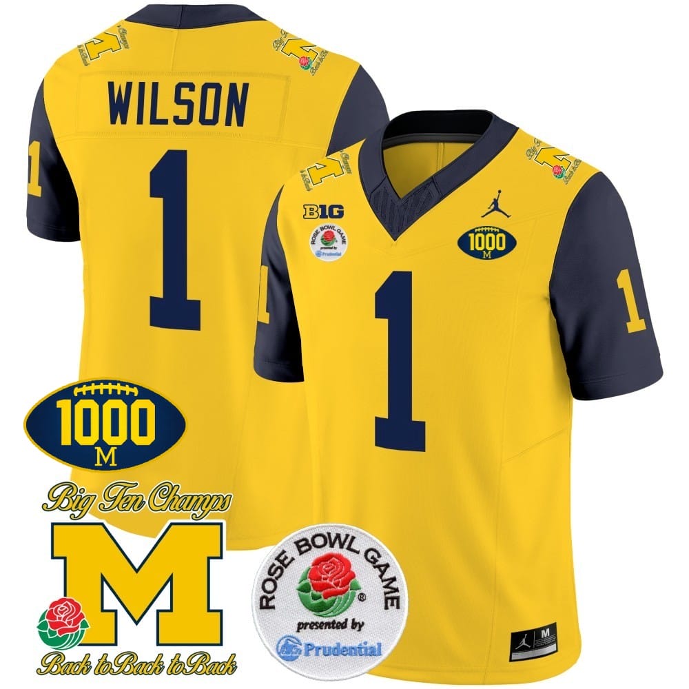 Roman Wilson Jersey #1 Michigan Wolverines Vapor Stitched 1000 Wins Rose Bowl Patch Navy Sleeves 1 Roman Wilson Jersey #1 Michigan Wolverines Vapor Stitched 1000 Wins Rose Bowl Patch Navy Sleeves