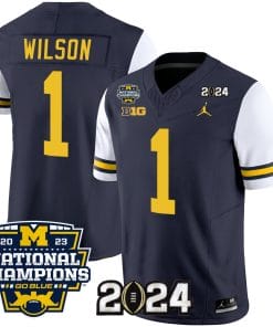 Roman Wilson Jersey #1 Michigan Wolverines Vapor Limited Football 2024 National Champions Patch White Sleeves