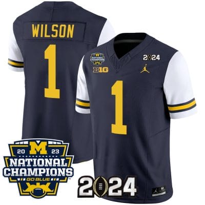 Roman Wilson Jersey #1 Michigan Wolverines Vapor Limited Football 2024 National Champions Patch White Sleeves