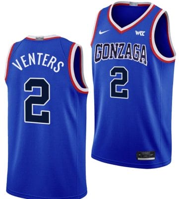 Steele Venters Jersey #2 Gonzaga Bulldogs Throwback Basketball uniform 2023-24 Blue