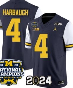 Jim Harbaugh Jersey #4 Michigan Wolverines Vapor Limited Football 2024 National Champions Patch White Sleeves