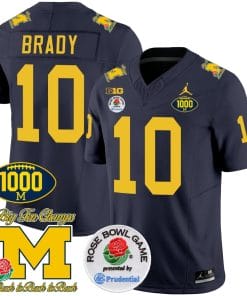 Tom Brady Jersey #10 Michigan Wolverines Vapor Stitched 1000 Wins Rose Bowl Patch Navy