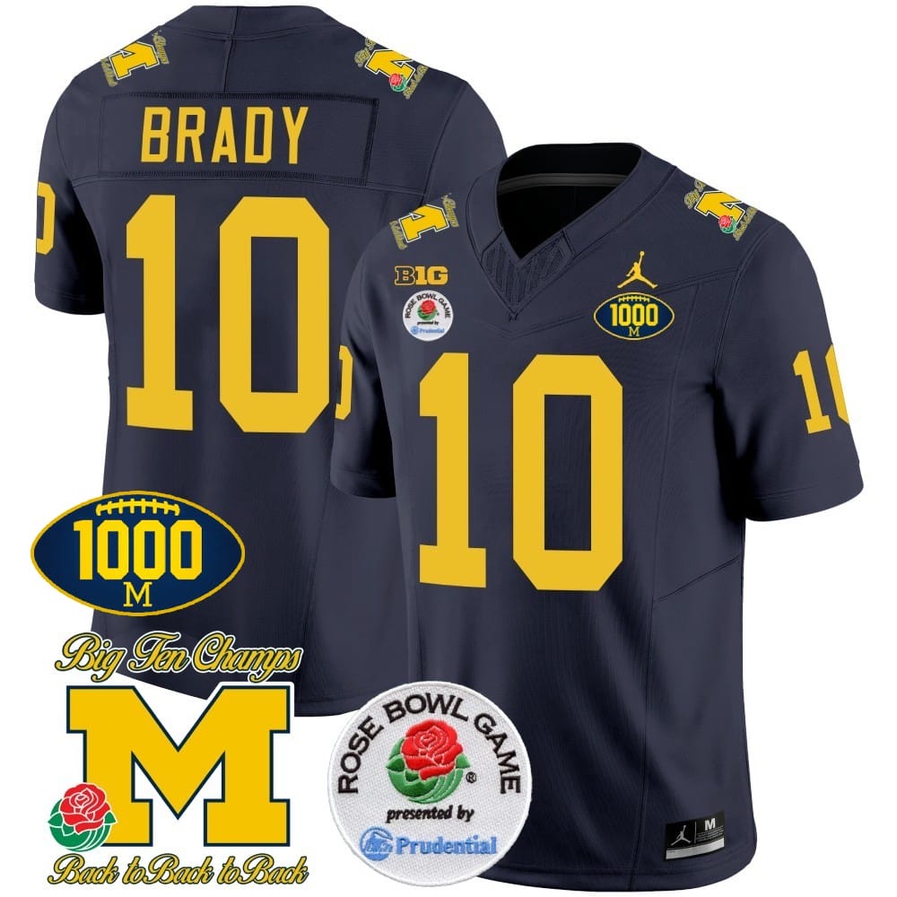 Tom Brady Jersey #10 Michigan Wolverines Vapor Stitched 1000 Wins Rose Bowl Patch Navy 1 Tom Brady Jersey #10 Michigan Wolverines Vapor Stitched 1000 Wins Rose Bowl Patch Navy