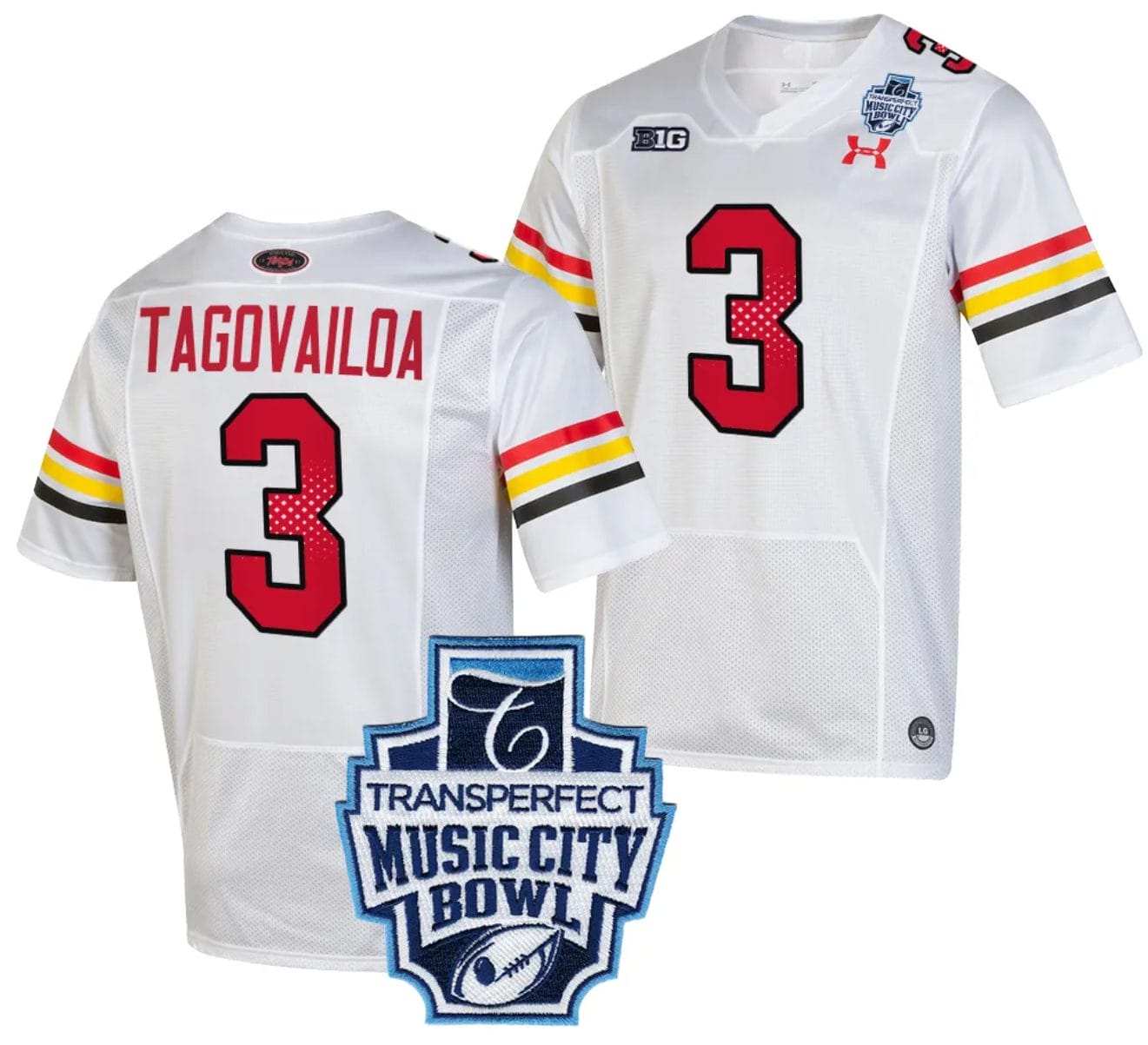 Taulia Tagovailoa Jersey #3 Maryland Terrapins 2023 Music City Bowl Patch Football White 1 Taulia Tagovailoa Jersey #3 Maryland Terrapins 2023 Music City Bowl Patch Football White
