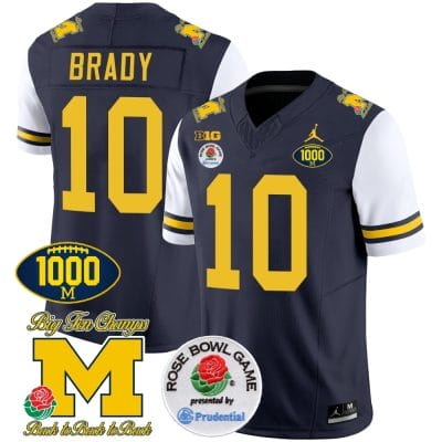 Tom Brady Jersey #10 Michigan Wolverines Vapor Stitched 1000 Wins Rose Bowl Patch White Sleeves 8 Tom Brady Jersey #10 Michigan Wolverines Vapor Stitched 1000 Wins Rose Bowl Patch White Sleeves
