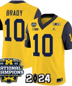 Tom Brady Jersey #10 Michigan Wolverines Vapor Limited Football 2024 National Champions Patch Navy Sleeves