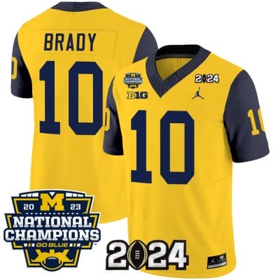 Tom Brady Jersey #10 Michigan Wolverines Vapor Limited Football 2024 National Champions Patch Navy Sleeves