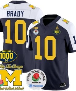 Tom Brady Jersey #10 Michigan Wolverines Vapor Stitched 1000 Wins Rose Bowl Patch Alternate
