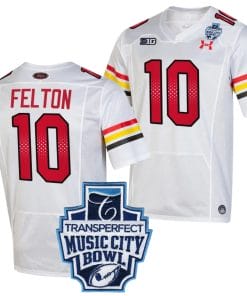 Tai Felton Jersey #10 Maryland Terrapins 2023 Music City Bowl Patch Football White