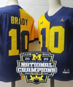 Tom Brady Jersey #12 Michigan Wolverines Football 2023 National Champions Patch Navy Yellow