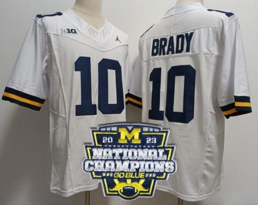Tom Brady Jersey #12 Michigan Wolverines Football 2023 National Champions Patch White