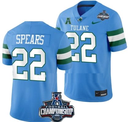 Tyjae Spears Jersey #22 Tulane Green Wave 2022 ACC Football Championship Blue 8 Tyjae Spears Jersey #22 Tulane Green Wave 2022 ACC Football Championship Blue