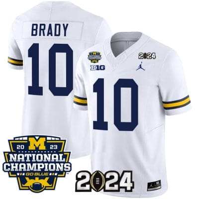 Tom Brady Jersey #10 Michigan Wolverines Vapor Limited Football 2024 National Champions Patch White