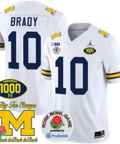 Tom Brady Jersey #10 Michigan Wolverines Vapor Stitched 1000 Wins Rose Bowl Patch White