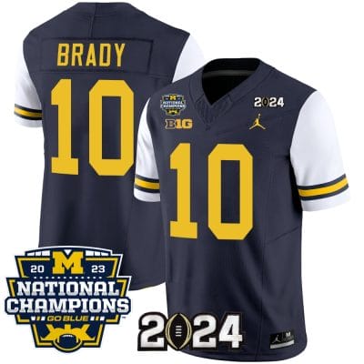 Tom Brady Jersey #10 Michigan Wolverines Vapor Limited Football 2024 National Champions Patch White Sleeves 8 Tom Brady Jersey #10 Michigan Wolverines Vapor Limited Football 2024 National Champions Patch White Sleeves
