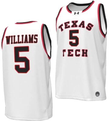 Darrion Williams Jersey #5 Texas Tech Red Raiders Throwback Basketball Replica White