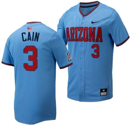 Andrew Cain Jersey #3 Arizona Wildcats Replica Baseball Full-Button Light Blue