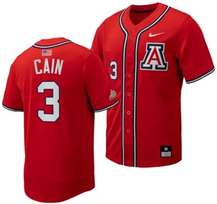 Andrew Cain Jersey #3 Arizona Wildcats Replica Baseball Full-Button Red