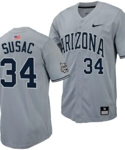 Anthony Susac Jersey #34 Arizona Wildcats Replica Baseball Full-Button Gray