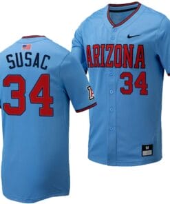 Anthony Susac Jersey #34 Arizona Wildcats Replica Baseball Full-Button Light Blue