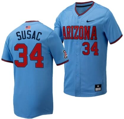 Anthony Susac Jersey #34 Arizona Wildcats Replica Baseball Full-Button Light Blue