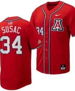 Anthony Susac Jersey #34 Arizona Wildcats Replica Baseball Full-Button Red