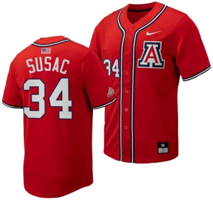 Anthony Susac Jersey #34 Arizona Wildcats Replica Baseball Full-Button Red