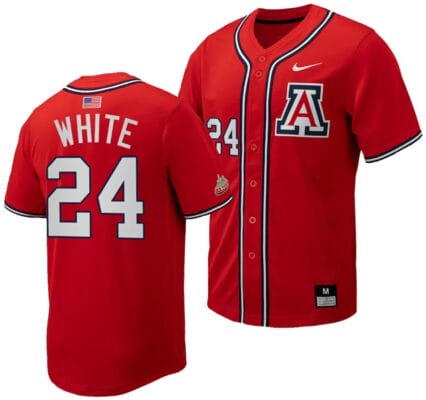 Mason White Jersey #24 Arizona Wildcats Replica Baseball Full-Button Red