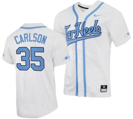 Max Carlson Jersey #35 North Carolina Tar Heels Baseball White Full-Button