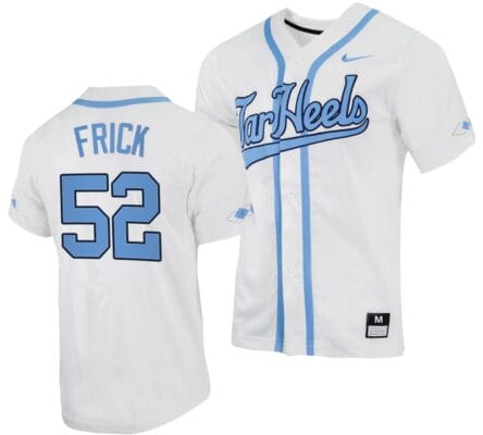 Tomas Frick Jersey #52 North Carolina Tar Heels Baseball White Full-Button