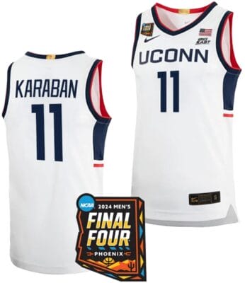 Alex Karaban Jersey #11 UConn Huskies Basketball 2024 NCAA March Madness Final Four White 6 Alex Karaban Jersey #11 UConn Huskies Basketball 2024 NCAA March Madness Final Four White