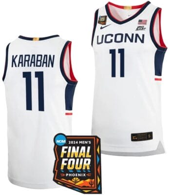 Alex Karaban Jersey #11 UConn Huskies Basketball 2024 NCAA March Madness Final Four White 6 Alex Karaban Jersey #11 UConn Huskies Basketball 2024 NCAA March Madness Final Four White