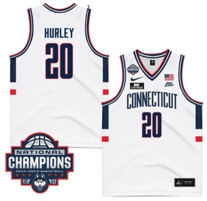 Andrew Hurley Jersey #20 UConn Huskies 2024 NCAA Basketball National Champions White