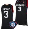 Aaliyah Edwards Jersey #3 UConn Huskies Basketball 2024 NCAA March Madness Final Four Black