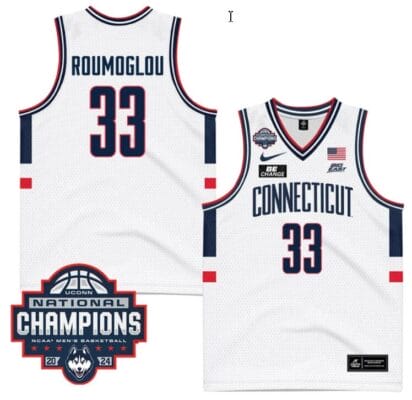 Apostolos Roumoglou Jersey #33 UConn Huskies 2024 NCAA Basketball National Champions White