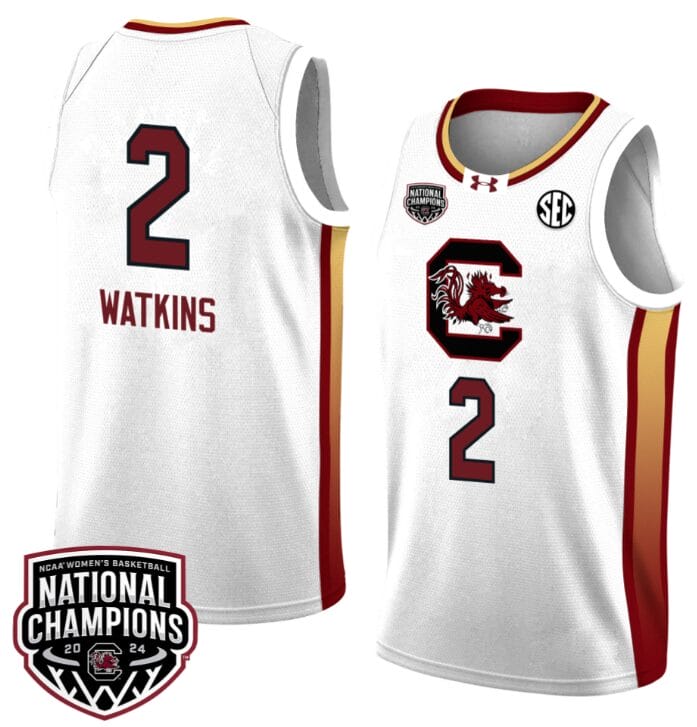 Ashlyn Watkins Jersey #2 South Carolina Gamecocks 2024 NCAA Basketball National Champions White Yellow 1 Ashlyn Watkins Jersey #2 South Carolina Gamecocks 2024 NCAA Basketball National Champions White Yellow