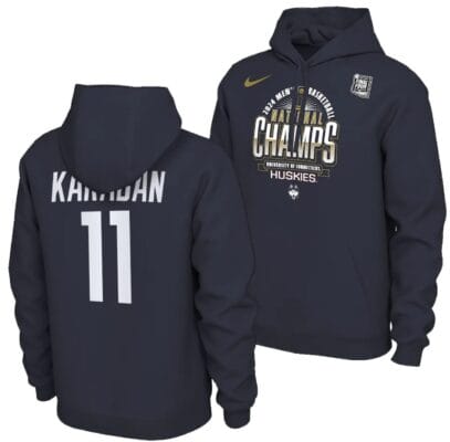 Alex Karaban Hoodie #11 UConn Huskies 2024 NCAA Basketball National Champions Pullover Locker Room Navy