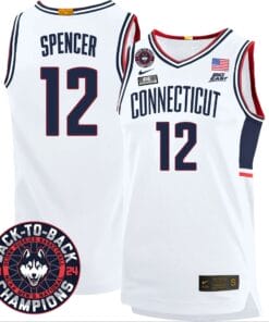 Cam Spencer Jersey #12 UConn Huskies Basketball 2024 Back To Back Champions Patch White