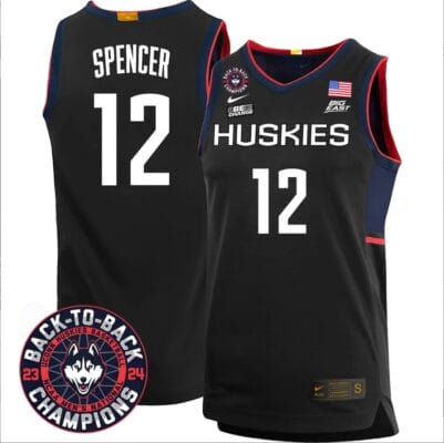 Cam Spencer Jersey #12 UConn Huskies Basketball 2024 Back To Back Champions Patch Black 8 Cam Spencer Jersey #12 UConn Huskies Basketball 2024 Back To Back Champions Patch Black