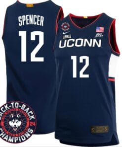 Cam Spencer Jersey #12 UConn Huskies Basketball 2024 Back To Back Champions Patch Navy