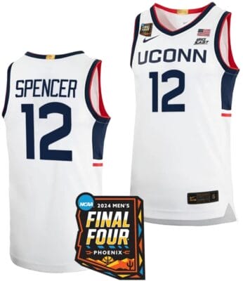 Cam Spencer Jersey #12 UConn Huskies Basketball 2024 NCAA March Madness Final Four White 6 Cam Spencer Jersey #12 UConn Huskies Basketball 2024 NCAA March Madness Final Four White