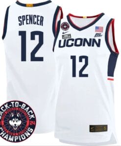 Cam Spencer Jersey #12 UConn Huskies Basketball 2024 Back To Back Champions Patch White Home