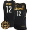 Cam Spencer Jersey #12 UConn Huskies Basketball 2024 Back To Back Champions Patch Black Gold