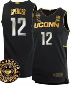 Cam Spencer Jersey #12 UConn Huskies Basketball 2024 Back To Back Champions Patch Black Gold